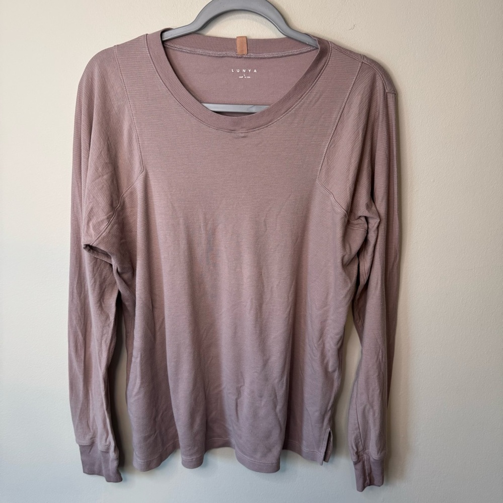 Lunya Size Large Mauve Long Sleeve Cotton‎ Blend Tee Base Layer